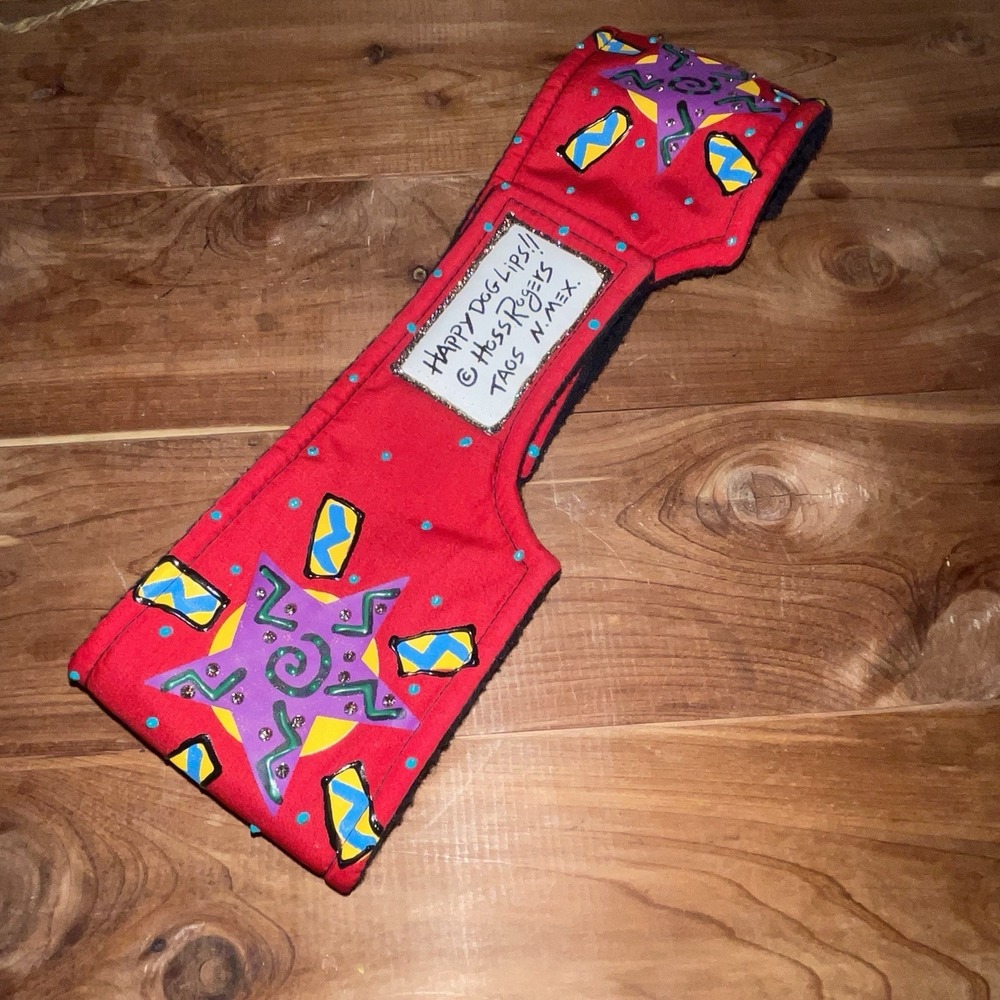 HOSS ROGERS Happy Dog Lips Folk Art Headband Taos Spiral Red Bandanna Ear‎ Muff